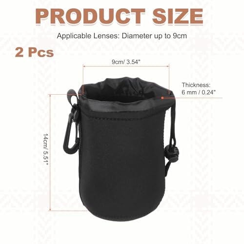 PATIKIL 2 Pcs Camera Lens Pouch, 4" ID x 6" H Drawstring Lens Pouch Protective Camera Lens Case Bag Soft Plush Neoprene Bag for DSLR Photography Gear, Black - Image 2
