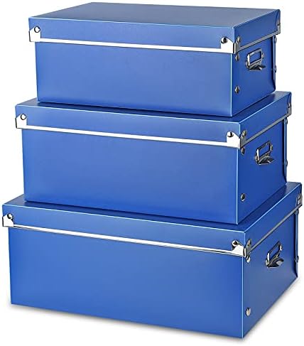 SEEKIND photo boxes storage, storage boxes with lids and Handles, 3 in 1 Set, Multiple Size(Small/Medium/Large) Plastic Box for Photos, Document, Cosmetic, Socks, Snacks, Etc(Blue) by SEEKIND%2C+Professional+Office+Products+Supplier.