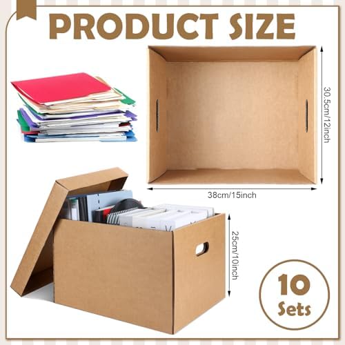 10 Pcs 15 x 12 x 10 Inch Archival Storage Cartons Acid Free, Kraft - Image 2