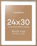 Homeforia 24x30 Mortise&Tenon Natural Oak Picture Frame, 18x24 Mat, Glass by Homeforia