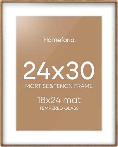 Homeforia 24x30 Mortise&Tenon Natural Oak Picture Frame, 18x24 Mat, Glass by Homeforia