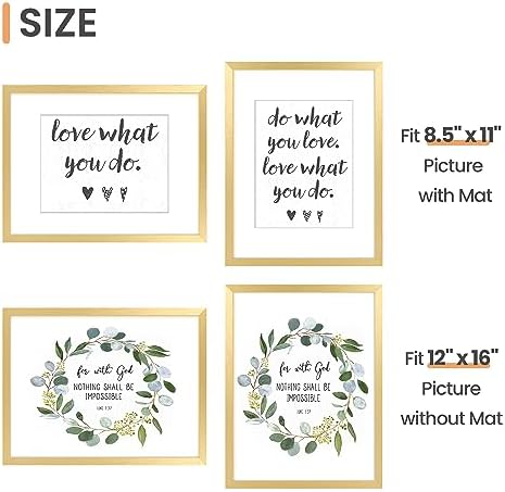 upsimples 12x16 Picture Frame Set of 5, Display Pictures 8.5x11 with Mat or 12 x 16 Without, Wall Gallery Poster Frames, Gold - Image 5