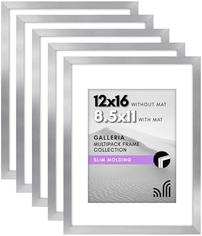 Americanflat 12x16 Picture Frame 5-Pack - Matted to 8.5x11 - Silver by Americanflat