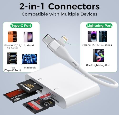 Memory Stick Pro Duo Adapter, USB-C & Lightning, SD/TF/MS/xD Card Reader - Image 2