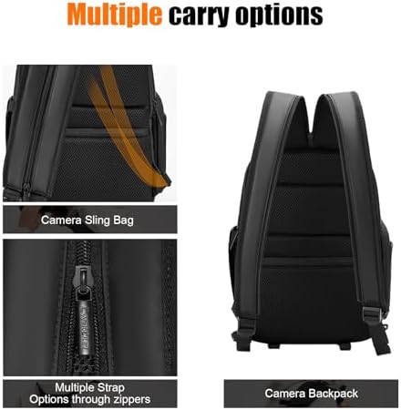 Cwatcun 2 in1 Camera Sling Bag, Camera Backpack Waterproof Leather Coating Shockproof Hardshell Camera Bag with Tripod Strap, Camera Case for Canon Nikon Sony Fuji DSLR SLR Mirrorless Camera & Lenses - Image 3