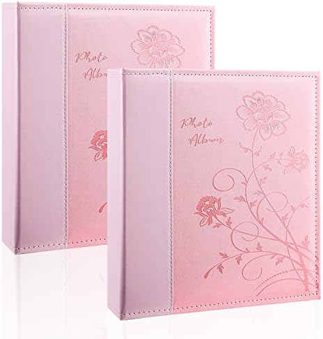 Photo Album 8x10 2 Packs Clear Pages Pockets Leathe Cover Slip Slide in Photo Album Each Holds 100 Vertical 8x10 Photos Picture Book for Wedding Family (Pink) by Miaikoe