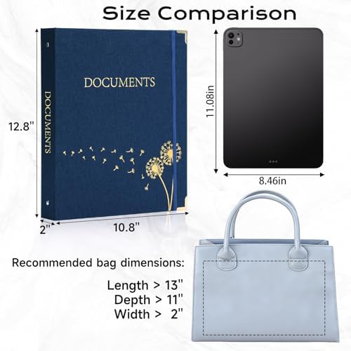 XKDOUS Important Document Organizer 3 Ring Linen Binders Folio File Folders - Image 2