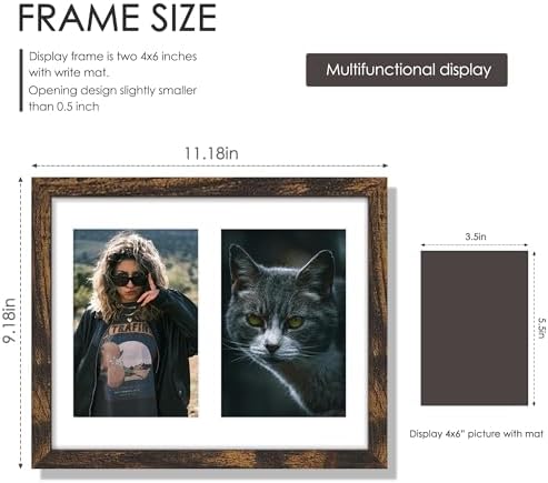 DUENPY 8x10 Double Frame For 2 4x6 Photos Brown - Image 2