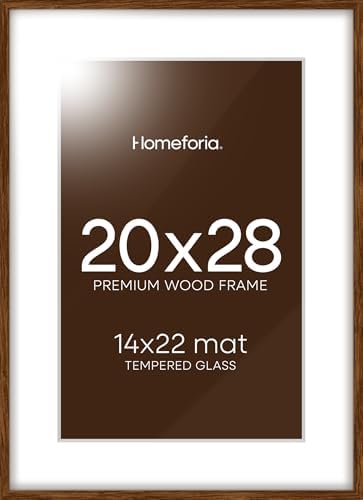 Homeforia 20x28 Brown Oak Picture Frame, High-End Wood, 14x22 Mat, Glass by Homeforia
