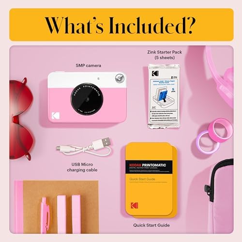 KODAK Printomatic Full-Color Instant Print Camera Starter Bundle + Carrying Case + Zink 20pk Photo Paper - Colorful Photos On 2x3" Sticky-Back Paper - Fun Gift for Birthday Christmas Holiday - Pink - Image 3