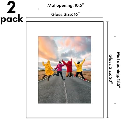 Americanflat Front Loading 16x20 Picture Frame with Shatter-Resistant Glass - Set of 2 - Use as 11x14 Frame with Mat - Metropolitan Collection - Photo Frames for Wall Display - Black - Image 2