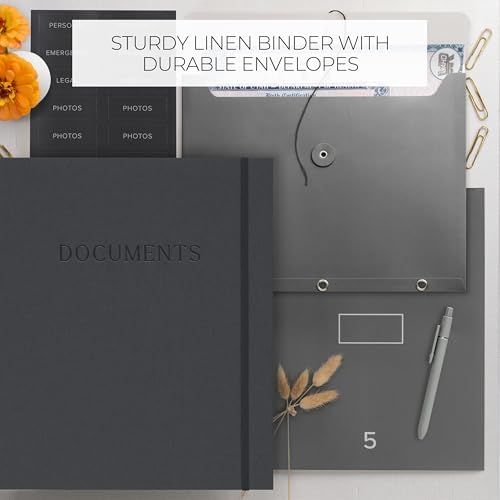 Important Document Organizer Set with Folders - Complete Linen Ring Binder - Image 2