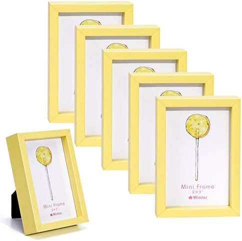 Small Picture Frame 2x3 6 Pack, Magnetic Photo Frames for Fridge and Tabletop Desk Decor, Cute Wallet Size Colored Picture Frames for School Locker, Family Baby Photo, Yellow by Unknown