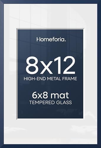 Homeforia 8x12 Blue Picture Frame, High-End Metal, 6x8 Mat, Glass by Homeforia