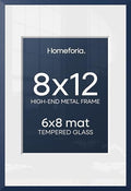 Homeforia 8x12 Blue Picture Frame, High-End Metal, 6x8 Mat, Glass by Homeforia