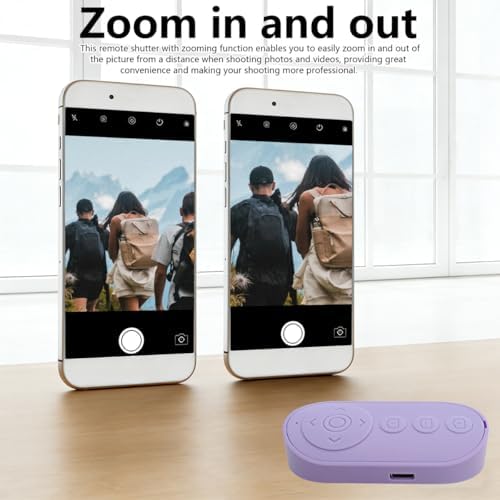 2026 Upgraded Bluetooth Camera Remote Shutter with Zoom and Front/Rear Camera Switch for Photo and Vlogging, Remote Clicker for iOS Android Smartphone, Wireless Video Scrolling for Ti*ktok (Purple) - Image 5
