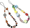 2 Pcs Phone Charm Strap Hand Wrist Strap Camera Lanyard Pearl Beaded Cute Chain String Accessories Universal for iPhone 17 Pro Max 16 15 14 for Samsung Women Girls Keychain Brown Bead and Kawaii Fruit by Casecond