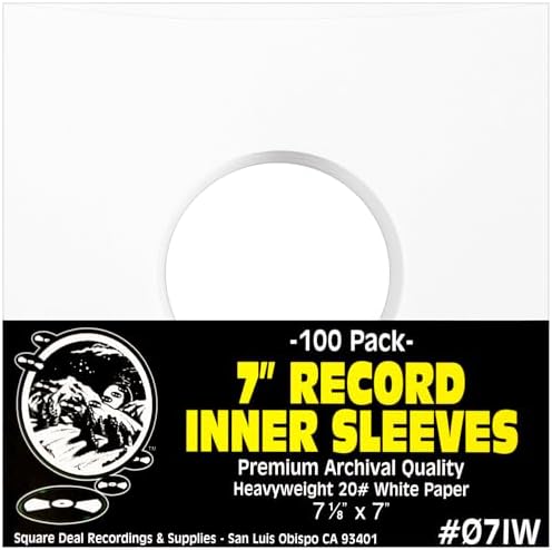 (100) Archival Quality Acid-Free Heavyweight Paper Inner Sleeves for 7" Vinyl Records #07IW by SquareDealRecordingsSupplies
