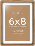 Homeforia 6x8 Mortise&Tenon Natural Oak Picture Frame, 5x7 Mat, Glass by Homeforia