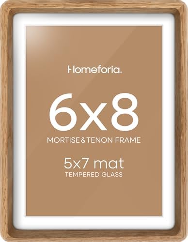 Homeforia 6x8 Mortise&Tenon Natural Oak Picture Frame, 5x7 Mat, Glass by Homeforia