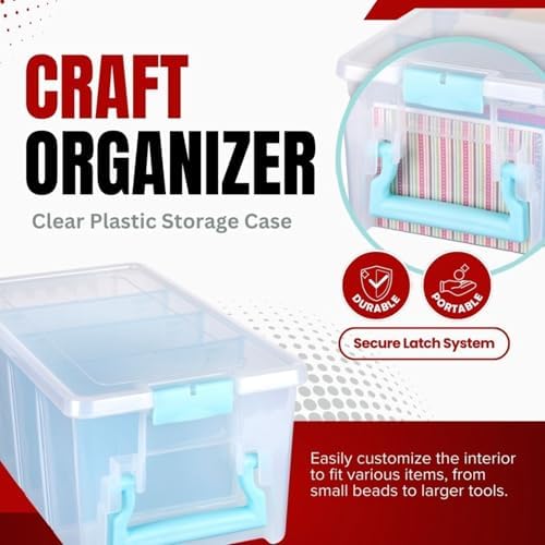 ArtBin 6925AA Semi Satchel with Removable Dividers, Portable Art & Craft Organizer with Handle, [1] Plastic Storage Case, Clear - Aqua Accents (Pack of 4) - Image 3