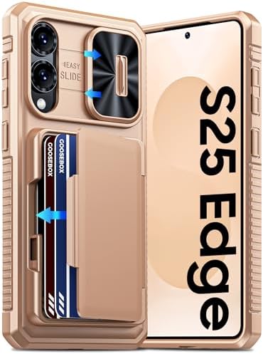 GooseBox for Samsung Galaxy S25 Edge Case Wallet with RFID [Cards Holder][Camera Cover][Edge Raised] Full Body Shockproof Silicone Protective Phone Case for Galaxy S25 Edge 2025 (Champagne Gold) by GooseBox