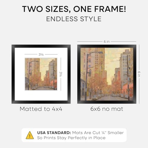 Homeforia 6x6 Black Picture Frame, High-End Metal, 4x4 Mat, Glass - Image 2
