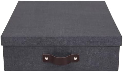 Bigso Oskar Canvas Fiberboard Document Letter Box for Important Paperwork A4 or Letter Size - Durable Keepsake Box with Lid and Leather Handle - 3.3in x 10.2in x 13.8in - Black - Image 2