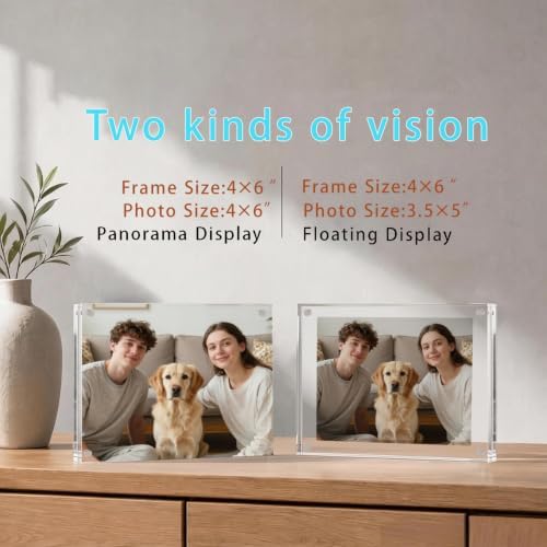 Meetu Acrylic Picture Frame 4x6,Clear Freestanding Double Sided 20mm Thickness Frameless Magnetic Photo Frames Desktop Display with Gift Box Package(1 Pack) - Image 6