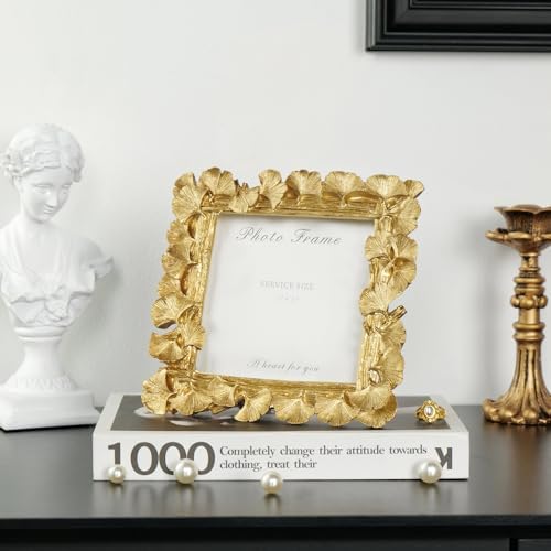 Cuspin 5x5 Picture Frame Gold Vintage Square Frame, Ornate Ginkgo Leaf - Image 6