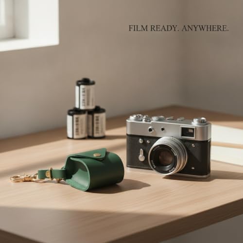 Compact PU Leather Film Roll Case for 35mm & 120 Format - Retro Style Storage Pouch with Keychain Loop - Image 2