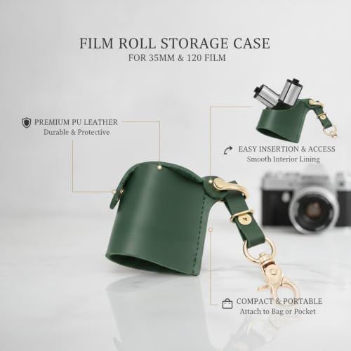 Compact PU Leather Film Roll Case for 35mm & 120 Format - Portable Storage Pouch with Keychain Loop - Image 5