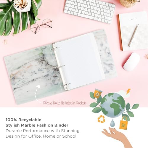 Carstens Limited Edition 3-Inch Green Marble Heavy Duty 3-Ring Binder – Side Opening, Waterproof, Durable Plastic, No-Gap Rings, Holds 400 Sheets, BPA-Free, Made in USA (1719-3R) - Image 6