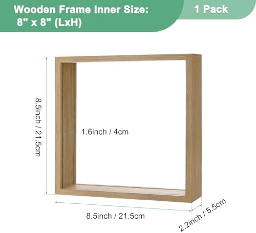 M METERXITY 1-Pack Dried Flower Frame, 8 x 8 Inch Double Acrylic Wooden Dried Flower Photo Floating Frame for Tabletop/DIY/Handicrafts [Wood Color] - Image 3