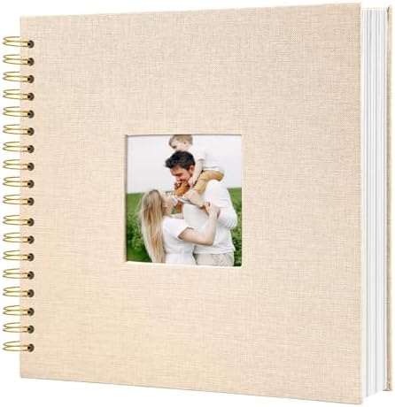 Scrapbook Photo Album with Linen Cover, 10 x 10 Inch Hardcover with Kraft White Pages Memory Book, for Travel Wedding Guest Book Christmas Baby Shower (40 Sheets/ 80 Pages, Light Beige) by HenPisen