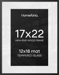 Homeforia 17x22 Black Oak Picture Frame, High-End Wood, 12x18 Mat, Glass by Homeforia