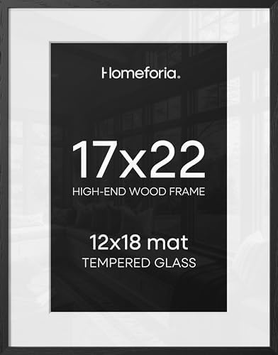 Homeforia 17x22 Black Oak Picture Frame, High-End Wood, 12x18 Mat, Glass by Homeforia