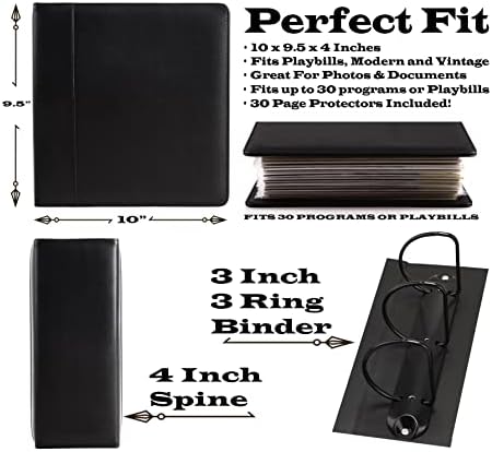 2Fold Binder for Holding Broadway Play Program and Theater Programs with 30 Custom Sheet Protectors - PU Leather - Fits Programs from Mid 1980s to Modern (Black Plain) - Image 2