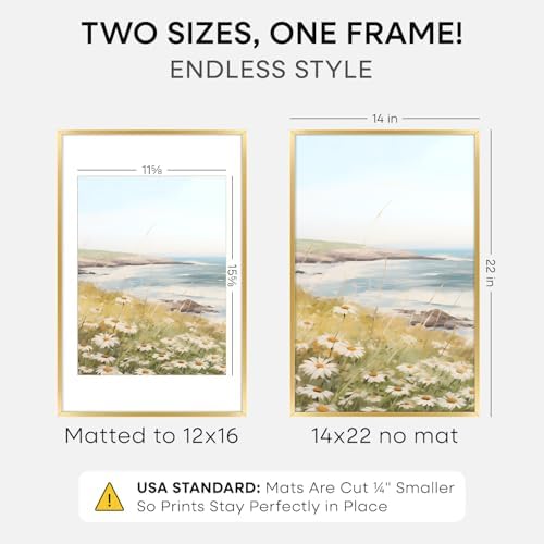 Homeforia 14x22 Gold Picture Frame, High-End Metal, 12x16 Mat, Glass - Image 2