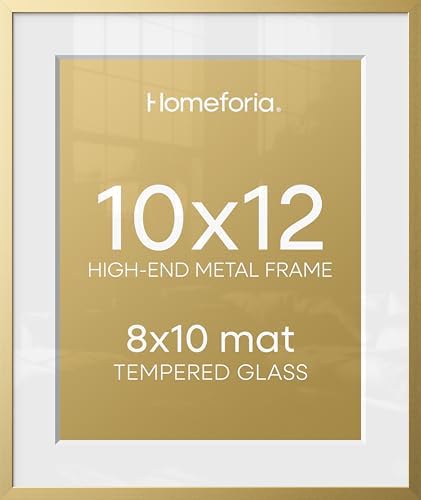 Homeforia 10x12 Gold Picture Frame, High-End Metal, 8x10 Mat, Glass by Homeforia