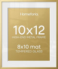 Homeforia 10x12 Gold Picture Frame, High-End Metal, 8x10 Mat, Glass by Homeforia