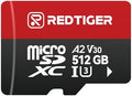REDTIGER High Speed Micro SD Card with Adapter, 512GB microSDXC UHS-I Class 10, U3, V30 A2, Support for Dash Cameras and Recording 4K Video Recording, Compatible with F7NP&F7NT&F17&VP20&F17PLUS by REDTIGER