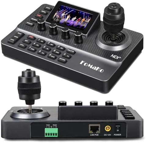FoMaKo NDI PTZ Camera Controller, LCD Preview, NDI PTZ Controller Keyboard with 4D Joystick, for Church Worship Education Conference Events (NDI License Included) KC606N NDI Controller by FoMaKo