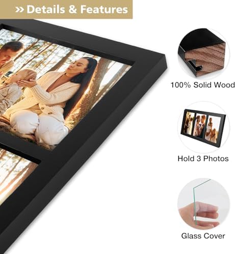Golden State Art, 5x7 Picture Frame - Display Three 5x7 Photos (Black) - Image 3