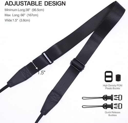 Padwa Lifestyle Black Adjustable Camera Strap - 1.5" Top Layer Cowhide Head Camera Straps for Photographers, Nylon Adjustable Neck Shoulder & Crossbody Strap Quick Release for All Cameras - Image 6