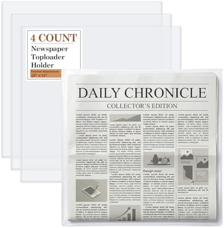 Klmnop 4 Pack Hard Newspaper Toploader Holders, 13" x 11" Rigid PVC Plastic Protector Sleeves, 4.5mm Thick Clear Loaders for Newspapers, Magazines, Comics, Photos by Klmnop