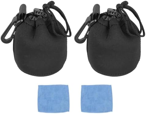 PATIKIL 2 Pcs Camera Lens Pouch, 3" ID x 4" H Drawstring Lens Pouch Protective Camera Lens Case Bag Soft Plush Neoprene Bag for DSLR Photography Gear, Black by PATIKIL