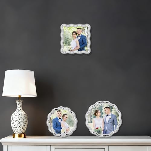 High-End Silver 5x5'' Round Zinc Alloy Picture Frames,Unique Wave Design,Heavy Weight Photo Frame with Premium Soft Velvet & Backing for Tabletop or Home Decor - Image 4
