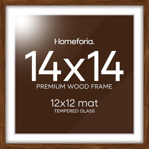 Homeforia 14x14 Brown Oak Picture Frame, High-End Wood, 12x12 Mat, Glass by Homeforia