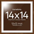 Homeforia 14x14 Brown Oak Picture Frame, High-End Wood, 12x12 Mat, Glass by Homeforia